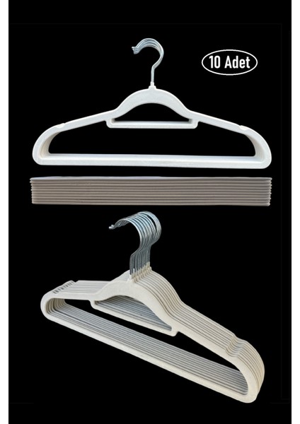 Kadife Askı, Takım Askısı Elbise Askısı, Yüksek Kalite Kadife Kıyafet Askısı, Krem 41 Cm, 10 Adet