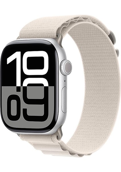 Watch 10 42MM Uyumlu Tknc Krd-74 Hasır Kordon-Beyaz