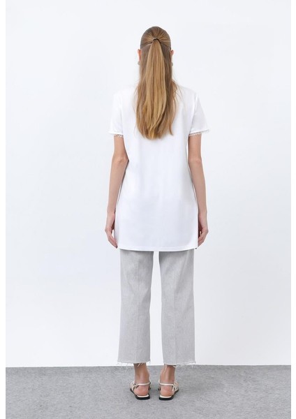 Minimalist Ribana Detaylı Basic T-Shirt Ekru indirimleri
