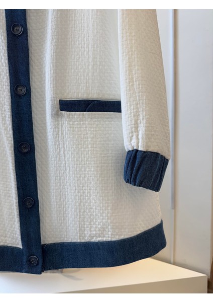 Denim Detaylı Ekru Ceket 73028