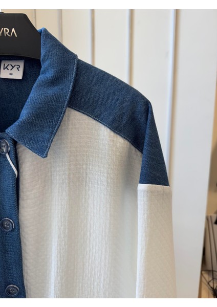 Denim Detaylı Ekru Ceket 73028
