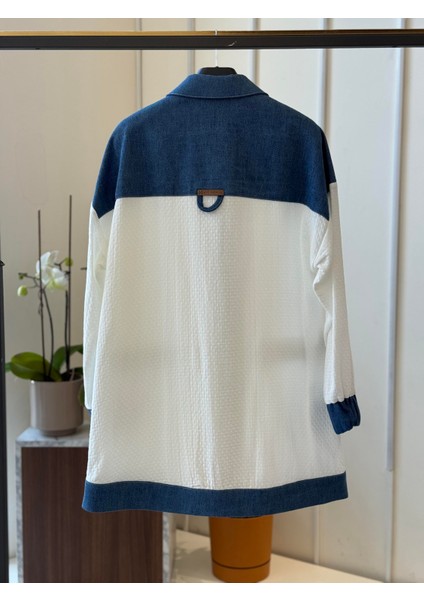 Denim Detaylı Ekru Ceket 73028