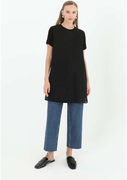 Kadın Basic Uzun T-Shirt Siyah 10271