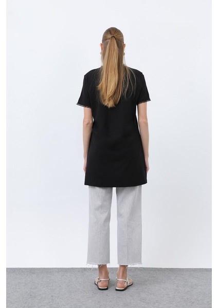 Minimalist Ribana Detaylı Siyah Basic T-Shirt 40013 indirimleri