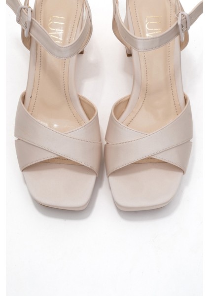 Lisbon Bej Saten Çapraz Bantlı Kadın Platform Topuklu Ayakkabı fiyatları