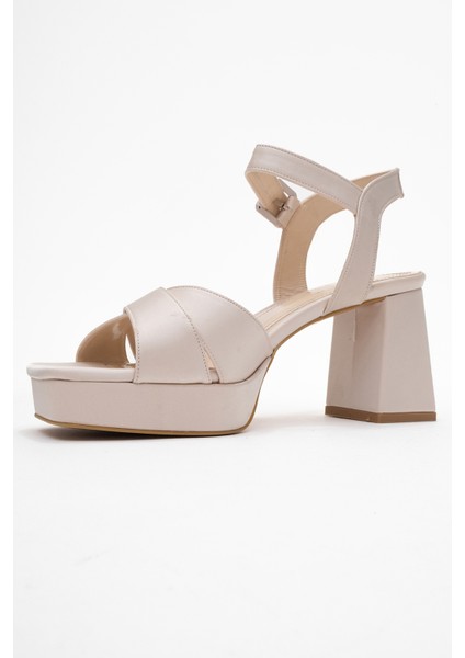 Lisbon Bej Saten Çapraz Bantlı Kadın Platform Topuklu Ayakkabı fırsatları