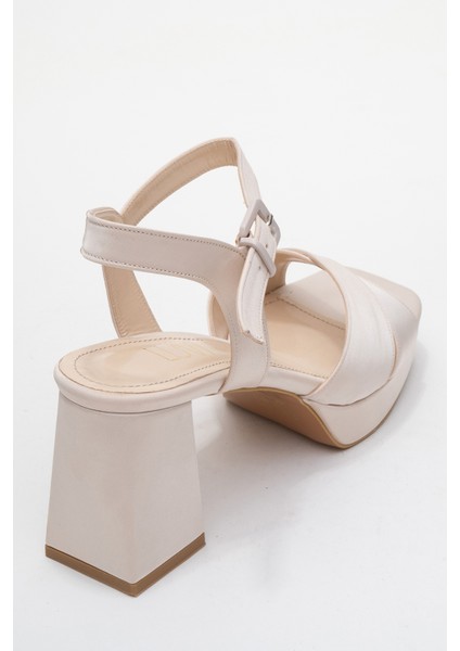 Lisbon Bej Saten Çapraz Bantlı Kadın Platform Topuklu Ayakkabı indirimleri