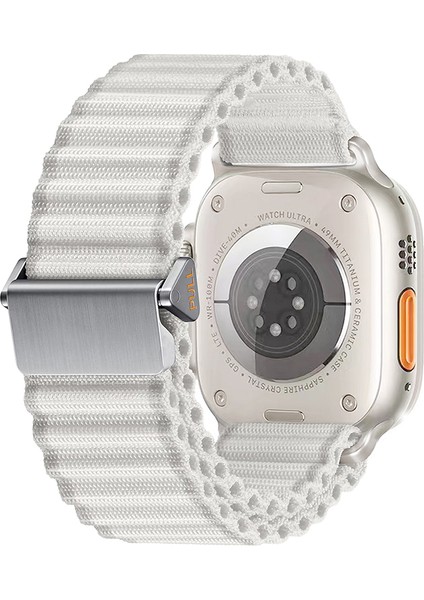 Watch Ultra 49MM Uyumlu Tknc KRD-123 Naylon Kumaş Hasır Örgülü Kordon-Beyaz