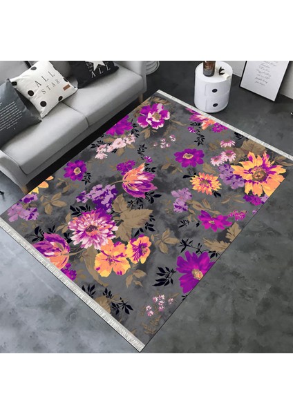 Kaymaz Tabanlı Halı Çiçek Desenli Yıkanabilir Halı Kilim Yolluk Dot Tabanlı Halı 2199B
