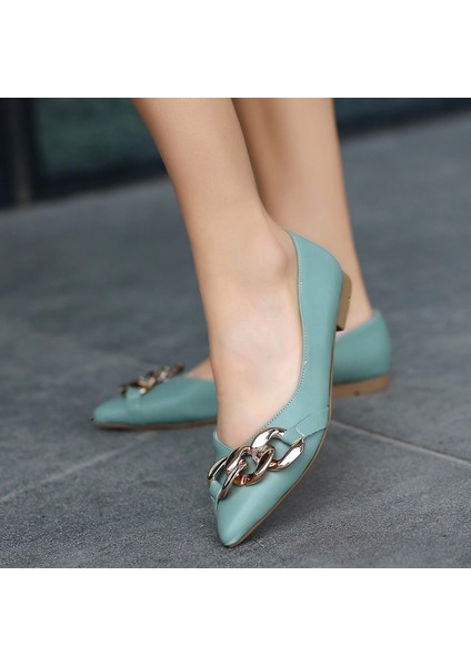Popi Mint Yeşili Cilt Zincirli Babet Ayakkabı indirimleri