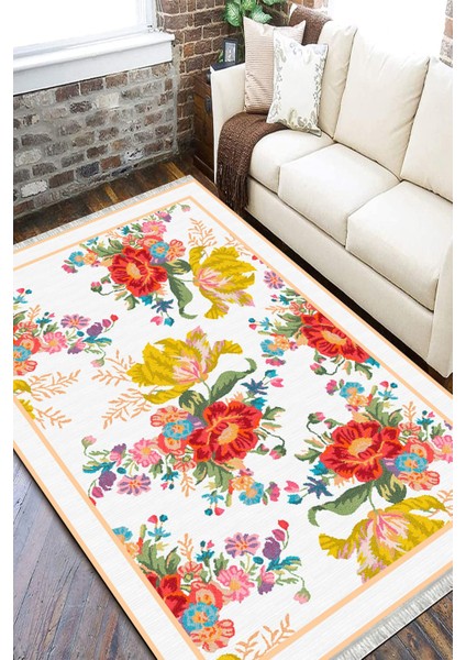 Çiçekli Klasik Desen Kaymaz Tabanlı Halı Makinede Yıkanabilir Kilim Dot Tabanlı Halı 2018C