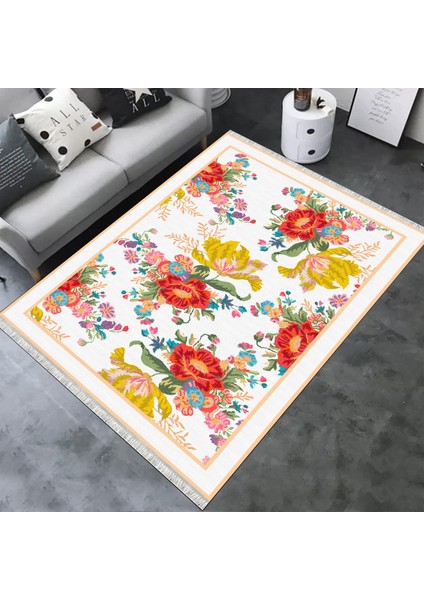 Çiçekli Klasik Desen Kaymaz Tabanlı Halı Makinede Yıkanabilir Kilim Dot Tabanlı Halı 2018C