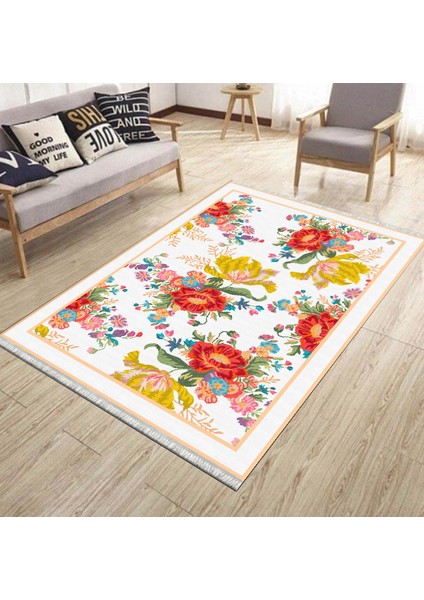 Çiçekli Klasik Desen Kaymaz Tabanlı Halı Makinede Yıkanabilir Kilim Dot Tabanlı Halı 2018C