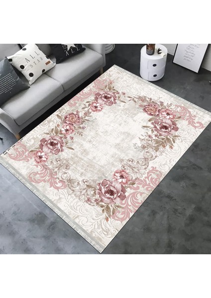 Yıkanabilir Çiçek Desenli Halı Kilim Kaymaz Tabanlı Yolluk Dot Tabanlı Halı 2153B