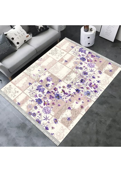 Kelebek Desenli Çiçekli Halı Yıkanabilir Kilim Kaymaz Tabanlı Yolluk Dot Tabanlı Halı 2110A