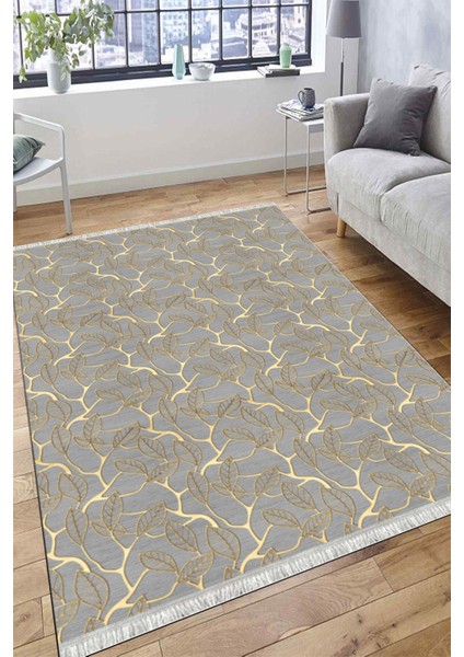 Dal Detaylı Kaymaz Taban Halı Makinede Yıkanabilir Kilim Dot Tabanlı Halı 2033D