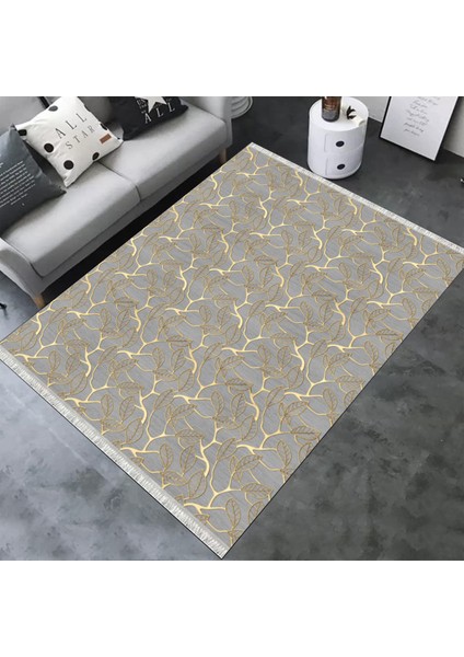 Dal Detaylı Kaymaz Taban Halı Makinede Yıkanabilir Kilim Dot Tabanlı Halı 2033D