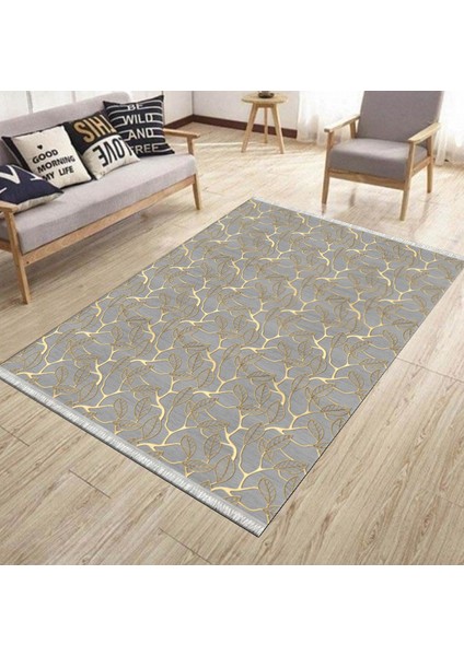 Dal Detaylı Kaymaz Taban Halı Makinede Yıkanabilir Kilim Dot Tabanlı Halı 2033D