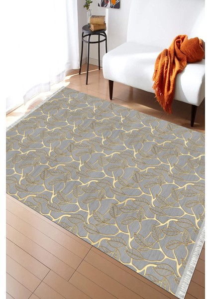 Dal Detaylı Kaymaz Taban Halı Makinede Yıkanabilir Kilim Dot Tabanlı Halı 2033D