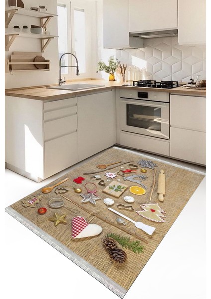Yıkanabilen Halı Kaydırmaz Tabanlı Kilim Dijital Baskı Dot Tabanlı Mutfak Halısı 9008A