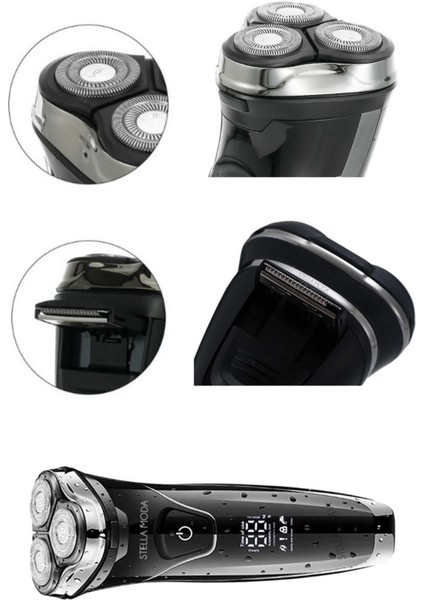 Şarjlı Islak ve Kuru Tıraş Makinesi, LCD Ekran, Kablosuz, Su Geçirmez, Profesyonel