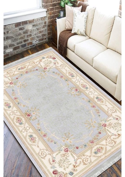 Vintage Desenli Floral Halı Yıkanabilir Kilim Kaymaz Tabanlı Yolluk Dot Tabanlı Halı 2101B