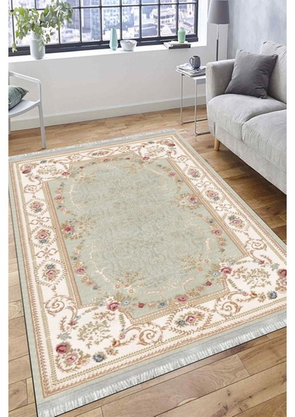 Vintage Desenli Floral Halı Yıkanabilir Kilim Kaymaz Tabanlı Yolluk Dot Tabanlı Halı 2098B