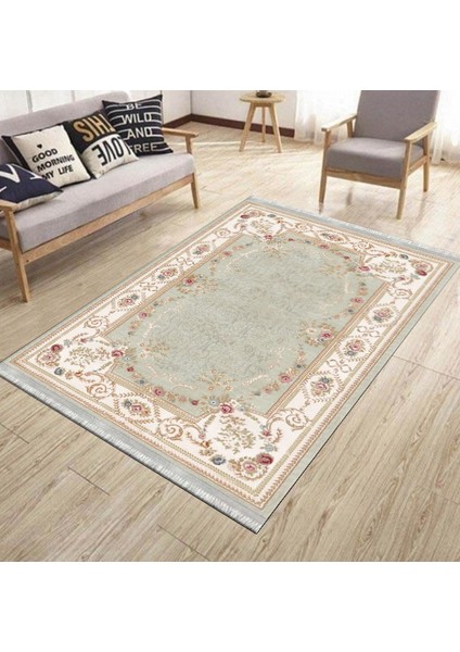 Vintage Desenli Floral Halı Yıkanabilir Kilim Kaymaz Tabanlı Yolluk Dot Tabanlı Halı 2098B modelleri