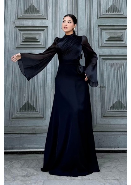 Göğüs Büzgü Detaylı Arkadan Bağlamalı Abiye Elbise 2287-SIYAH fırsatları