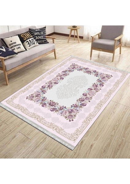 Floral Detaylı Halı Yıkanabilir Halı Kilim Kaymaz Tabanlı Yolluk Dot Tabanlı Halı 2182A