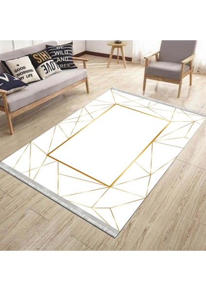 Gold Çizgili Geometrik Halı Kaymaz Taban Makinede Yıkanabilir Dot Tabanlı Salon Halısı 0032B modelleri