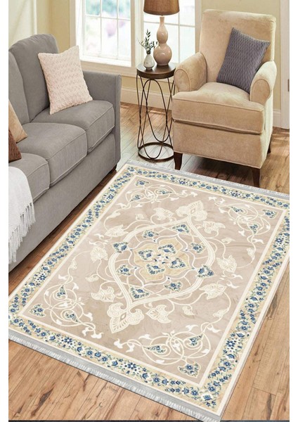Etnik Desenli Kaymaz Taban Halı Makinede Yıkanabilir Kilim Dot Tabanlı Salon Halısı 3011A