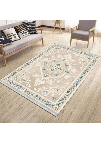 Etnik Desenli Kaymaz Taban Halı Makinede Yıkanabilir Kilim Dot Tabanlı Salon Halısı 3011A