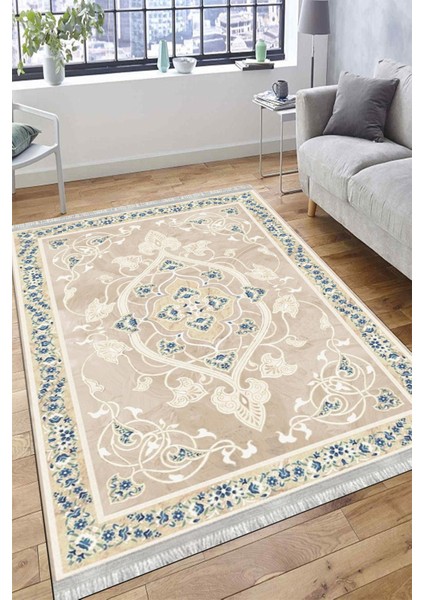 Etnik Desenli Kaymaz Taban Halı Makinede Yıkanabilir Kilim Dot Tabanlı Salon Halısı 3011A