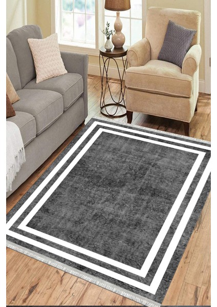 Gri Modern Halı Makinede Yıkanabilir Kaymaz Taban Kilim Dot Tabanlı Salon Halısı 0070C