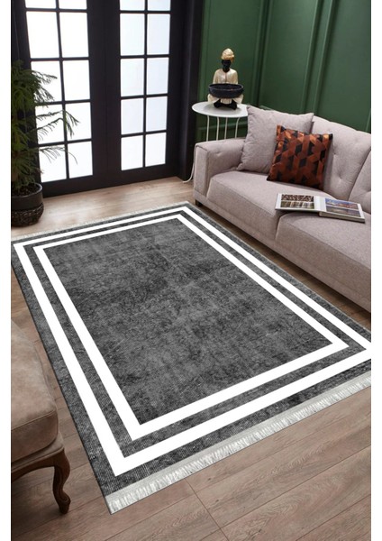 Gri Modern Halı Makinede Yıkanabilir Kaymaz Taban Kilim Dot Tabanlı Salon Halısı 0070C