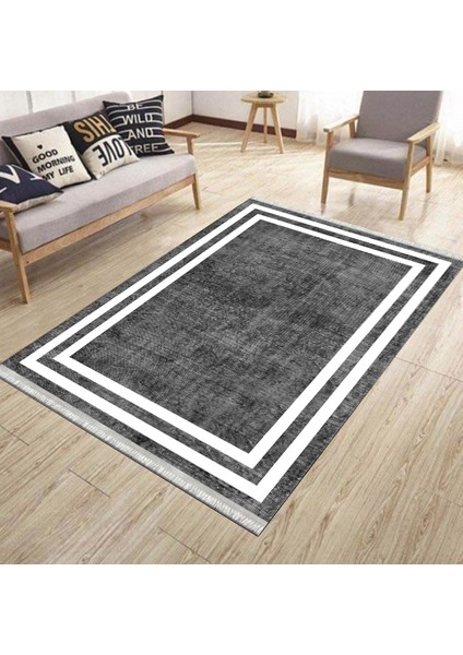 Gri Modern Halı Makinede Yıkanabilir Kaymaz Taban Kilim Dot Tabanlı Salon Halısı 0070C