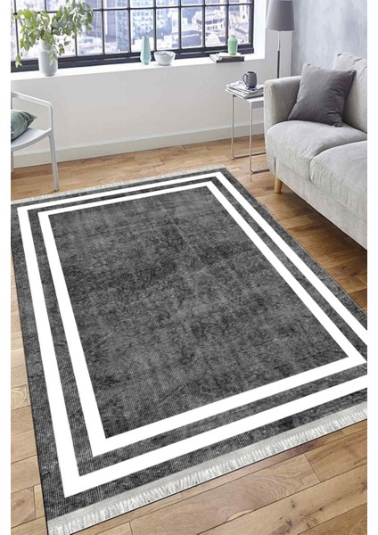 Gri Modern Halı Makinede Yıkanabilir Kaymaz Taban Kilim Dot Tabanlı Salon Halısı 0070C