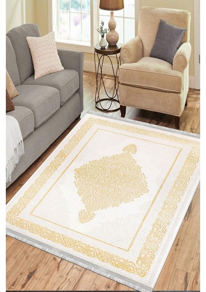 Etnik Desenli Kaymaz Taban Halı Makinede Yıkanabilir Kilim Dot Tabanlı Salon Halısı 3015A