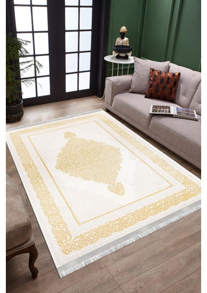 Etnik Desenli Kaymaz Taban Halı Makinede Yıkanabilir Kilim Dot Tabanlı Salon Halısı 3015A