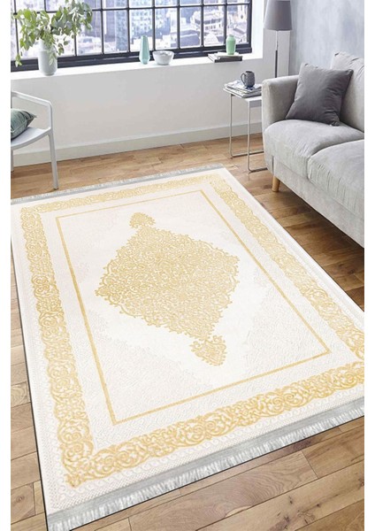 Etnik Desenli Kaymaz Taban Halı Makinede Yıkanabilir Kilim Dot Tabanlı Salon Halısı 3015A
