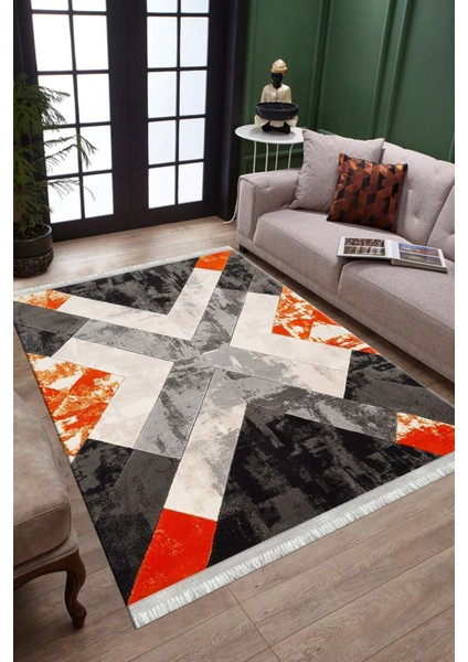 Geometrik Kırmızı Halı Makinede Yıkanabilir Kaymaz Tabanlı Kilim Dot Tabanlı Salon Halısı 0037B