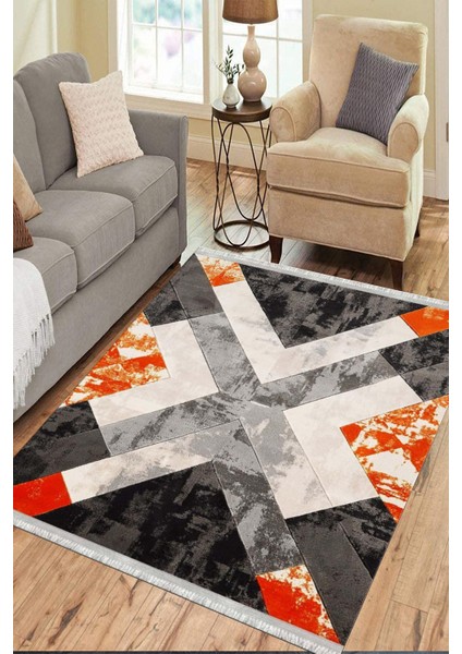 Geometrik Kırmızı Halı Makinede Yıkanabilir Kaymaz Tabanlı Kilim Dot Tabanlı Salon Halısı 0037B