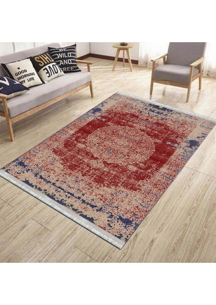 Eskitme Desenli Kaymaz Taban Halı Makinede Yıkanabilir Kilim Dot Tabanlı Salon Halısı 3016D