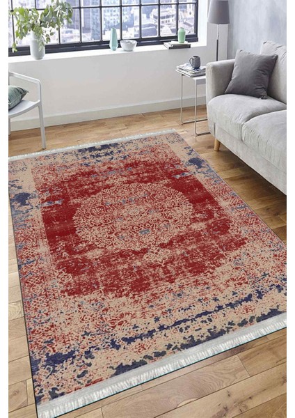 Eskitme Desenli Kaymaz Taban Halı Makinede Yıkanabilir Kilim Dot Tabanlı Salon Halısı 3016D