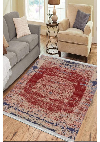 Eskitme Desenli Kaymaz Taban Halı Makinede Yıkanabilir Kilim Dot Tabanlı Salon Halısı 3016D