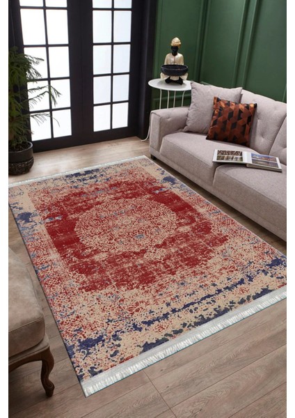 Eskitme Desenli Kaymaz Taban Halı Makinede Yıkanabilir Kilim Dot Tabanlı Salon Halısı 3016D
