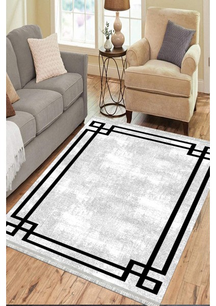 Düz Çizgili Modern Makinede Yıkanabilir Kaymaz Taban Kilim Dot Tabanlı Salon Halısı 0066O