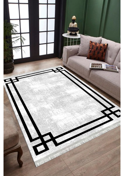 Düz Çizgili Modern Makinede Yıkanabilir Kaymaz Taban Kilim Dot Tabanlı Salon Halısı 0066O