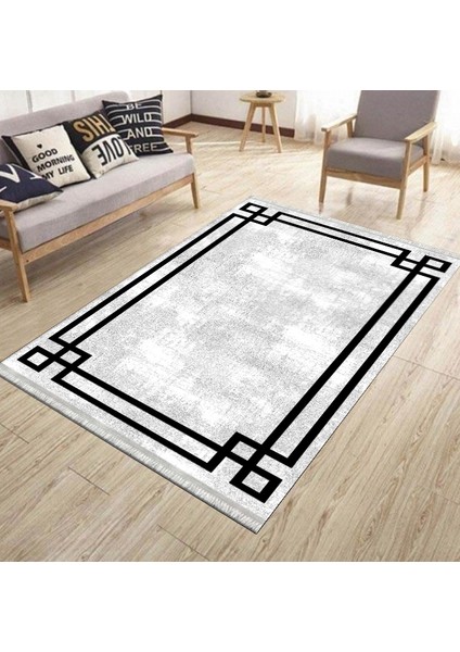 Düz Çizgili Modern Makinede Yıkanabilir Kaymaz Taban Kilim Dot Tabanlı Salon Halısı 0066O